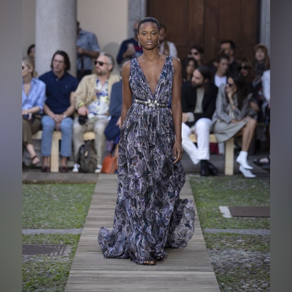 NWT Etro Runway Silk Paisley Deep V Maxi Dress Gown Sz 40 - Picture 2 of 16